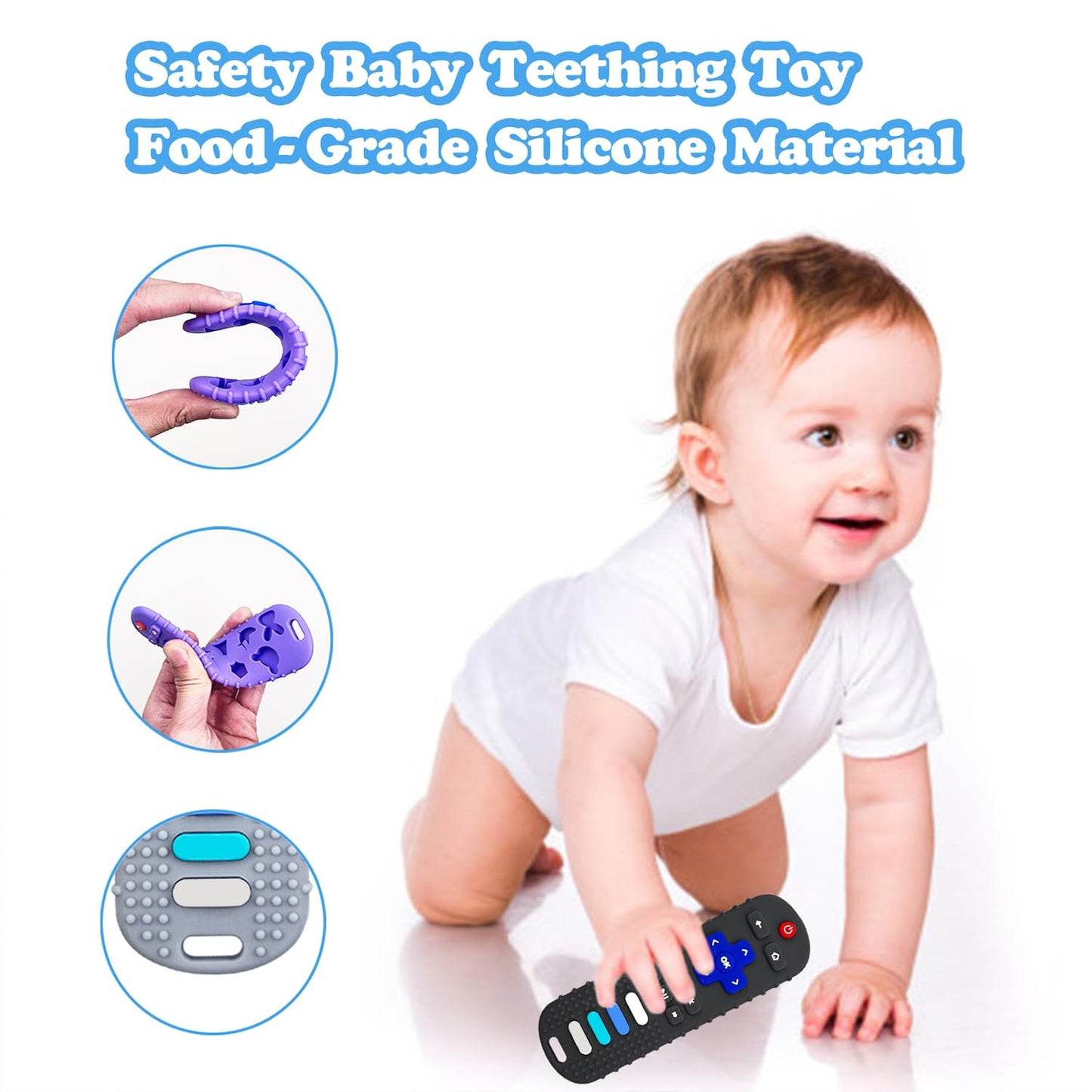 Robbear Baby Teething Toys, Soft Silicone Teethers For Babies 3 6 12 18 Months, Tv Remote Control Shape Infant Chew Toys For Boy