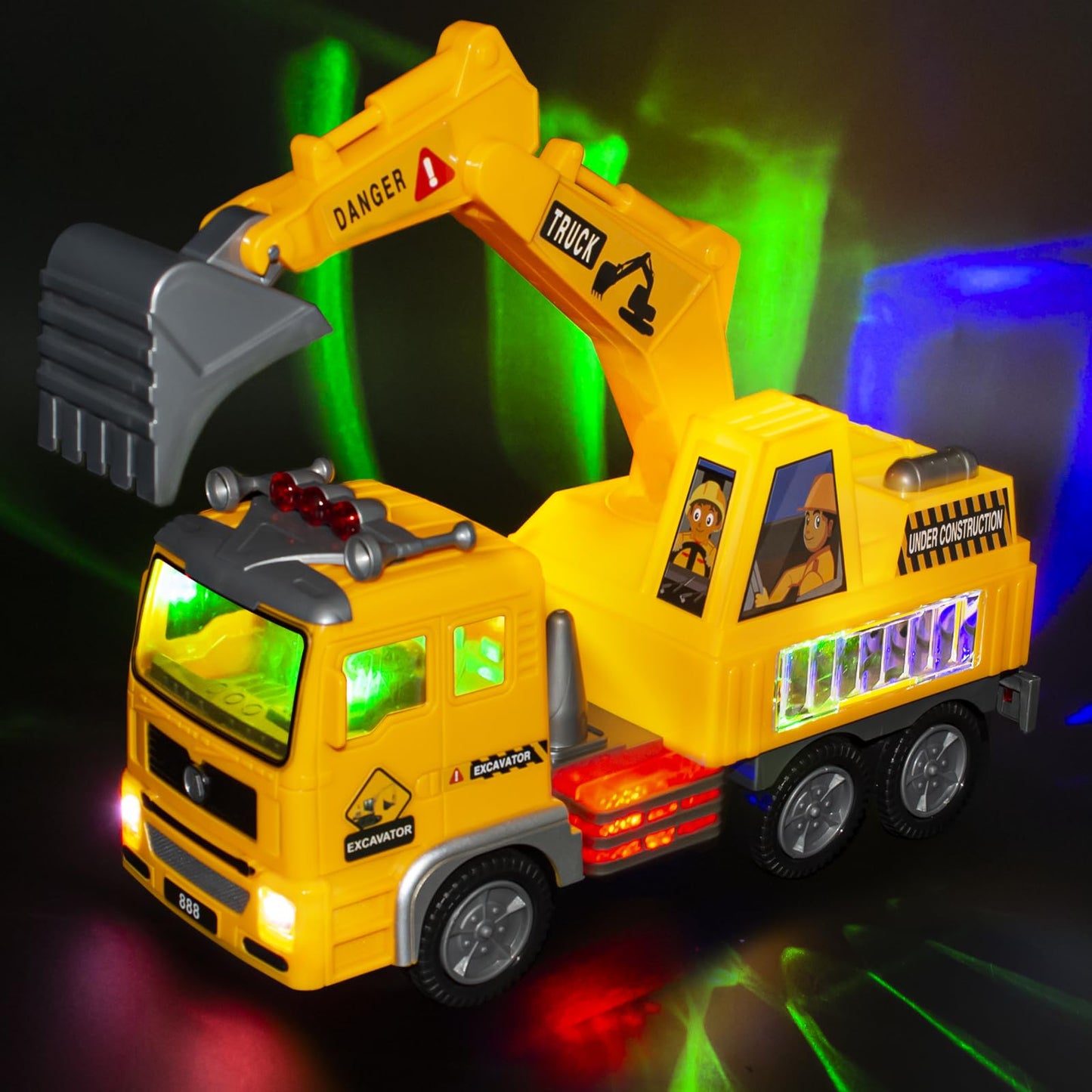 Ynanimery Construction Truck Toy, Excavator Truck Toys with 4D Lights & Sounds- Battery Operated Automatic Bump & Go, Truck Toys