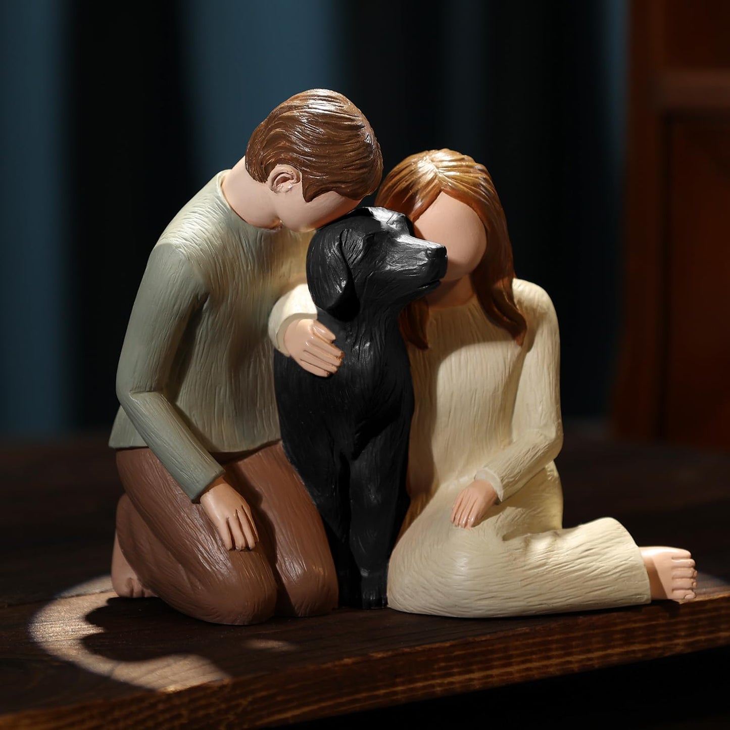 Hensonever Couple With Black Dog Figurines Ornaments, We Are A Family Black Dog Memorials Statues For Dog Lovers