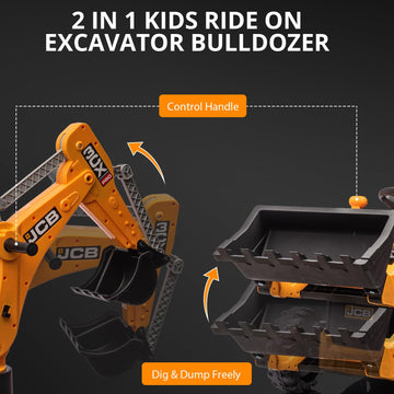 4 In 1 Ride On Excavator, 12V Licensed Jcb Excavator Ride On Toy With Remote Control, Front Loader, Horn And Eva Tires, 4 Transf