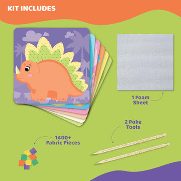 jackinthebox Poke Poke Art - Dinosaurs Theme, Mess-Free Fabric Art and Craft, Flower Pressing Kits, Gift for Kids, Toys for Girl