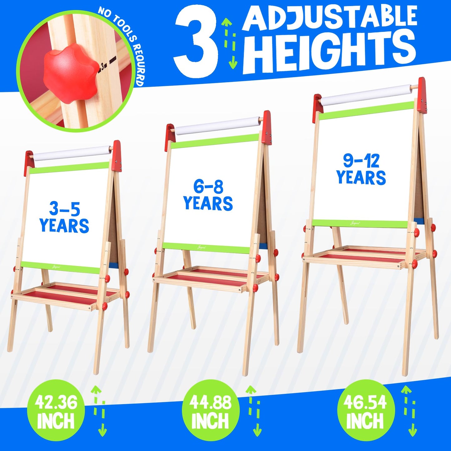Joyooss Easel For Kids Easel, Wooden Easel Whiteboard & Chalkboard Easel, Foldable Height Adjustable Double Sided Toddler Art Ea