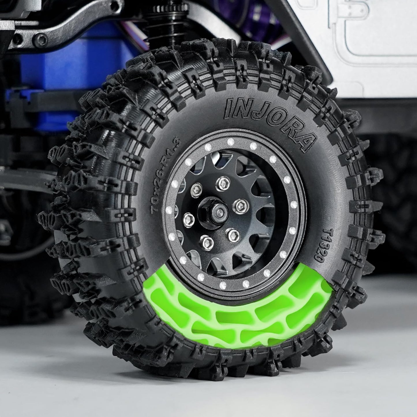 INJORA 1.3 Silicone Rubber Inserts and Cling On Tires for SCX24 TRX4M AX24 1/18 1/24 Micro Crawler Upgrade(Green)