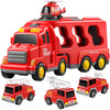TEMI Fire Trucks Boy Toys for 3-5 Year Old Toddlers - Toys for 3 4 5 6 7 Years Old Transport Vehicle Carrier Truck, Boy Trucks T