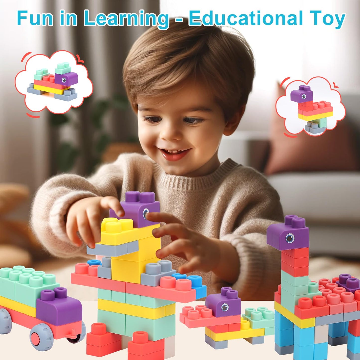Couomoxa Soft Building Block For Toddler: Large Educational Toys For 6-12 Months And 1-3 Year Old - Stem Soft Rubber Blocks For Preschool Playroom - For Boys And Girls