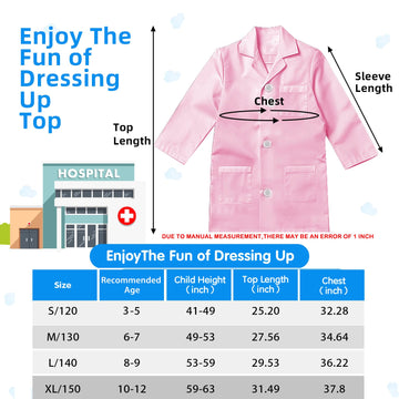 Riorand Kids' Doctor Lab Coat Costume With Accessories Role Play For Boys Girls Playset Nurse Costume Age 3-12 (Pink, L-140Cm/8-9Y)