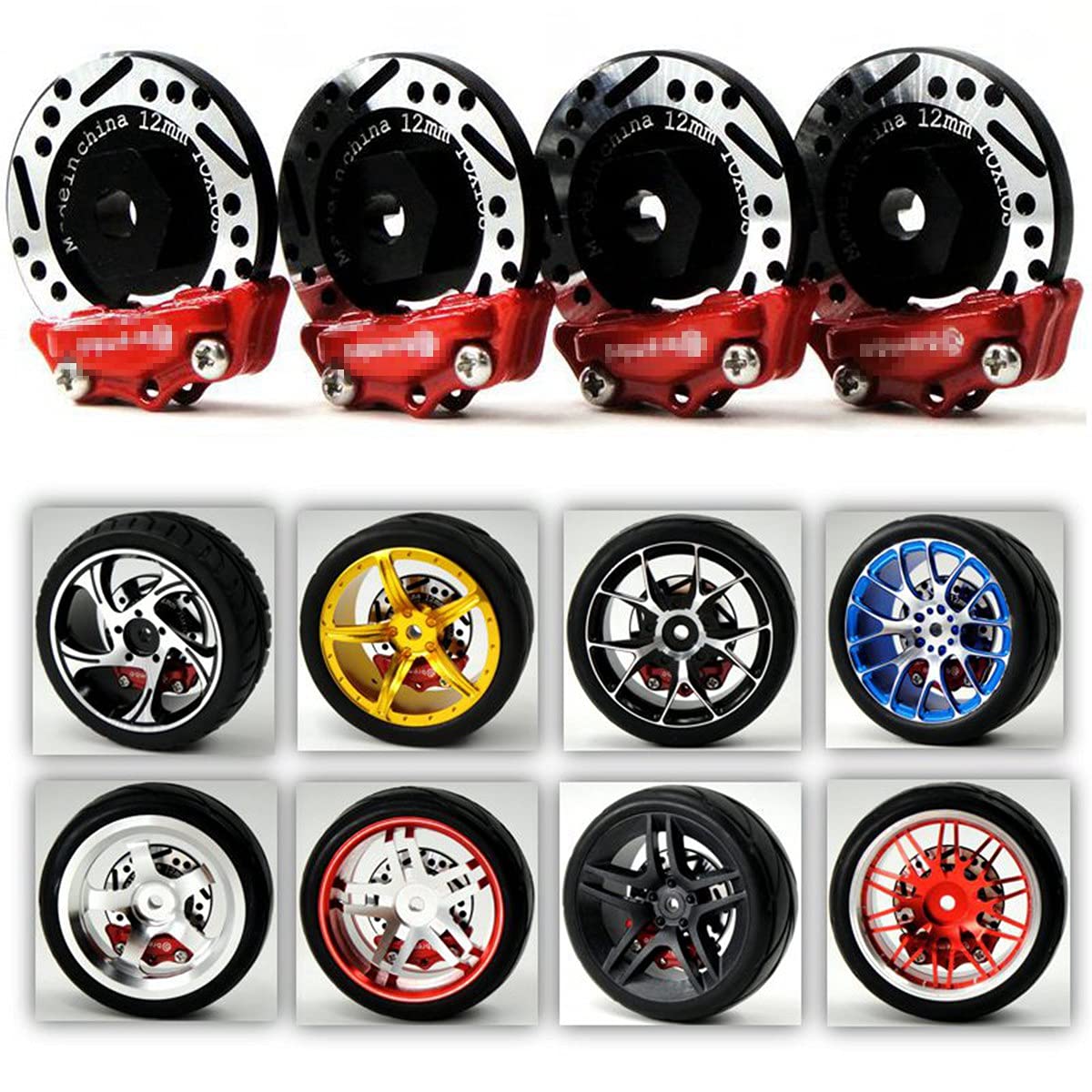 4pcs RC 1/10 RC Allum Brake Disc Caliper 12mm Hub for 1/10 RC Racing Model Car
