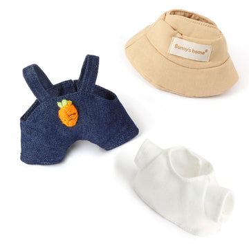 3-Piece Doll Clothes for 17cm Doll - Stylish Fisherman Hat Set Kawaii Doll Outfits with Accessories for Collectors or Display - Navy Carrot (No Doll)