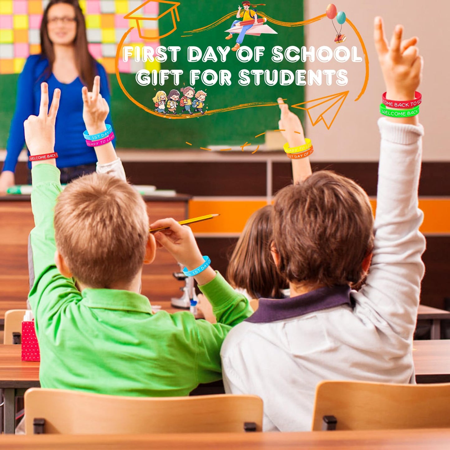Welcome Back to School Rubber Bracelets 30 PCS First Day of School Bracelet Gifts Silicone Wristbands for Students Kids Party Fa