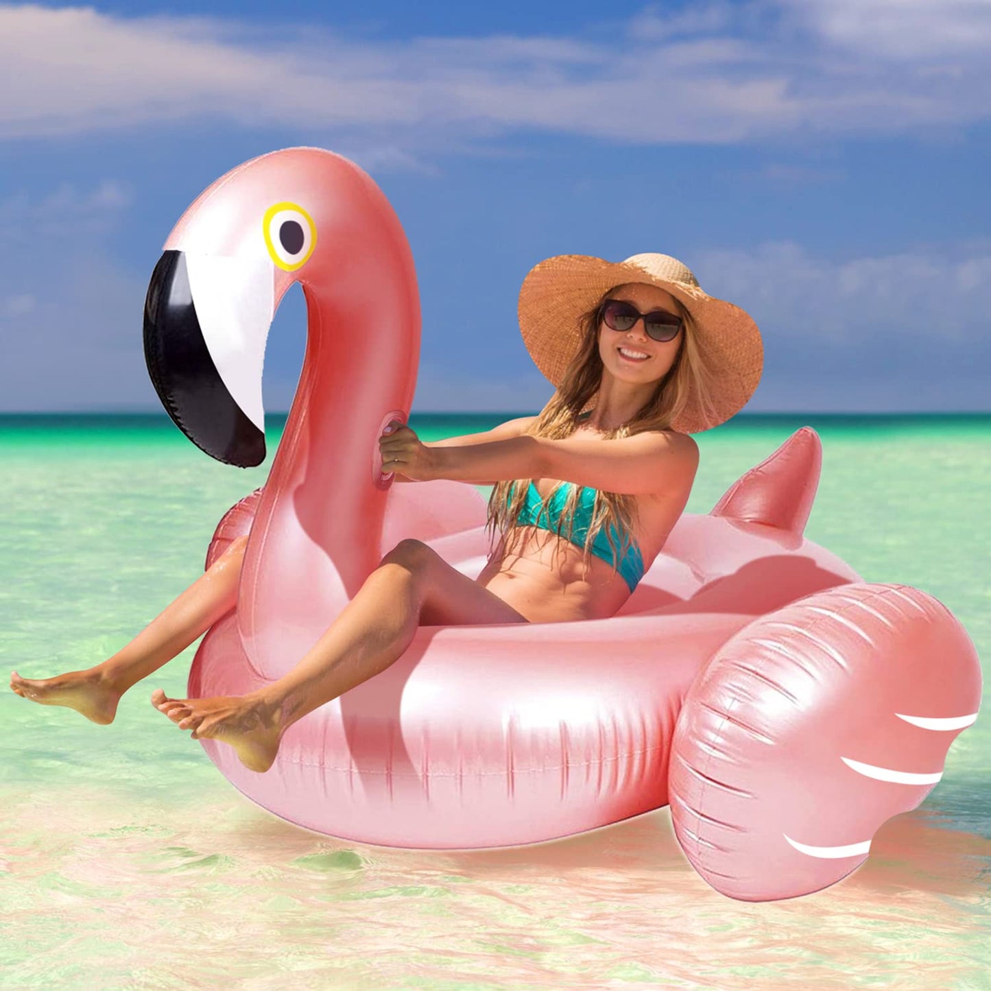 Kakashi Giant Inflatable Flamingo Pool Float - Large Pink Vinyl Ride-On Raft for Kids & Adults, Fast Valves, Summer Party Decoration