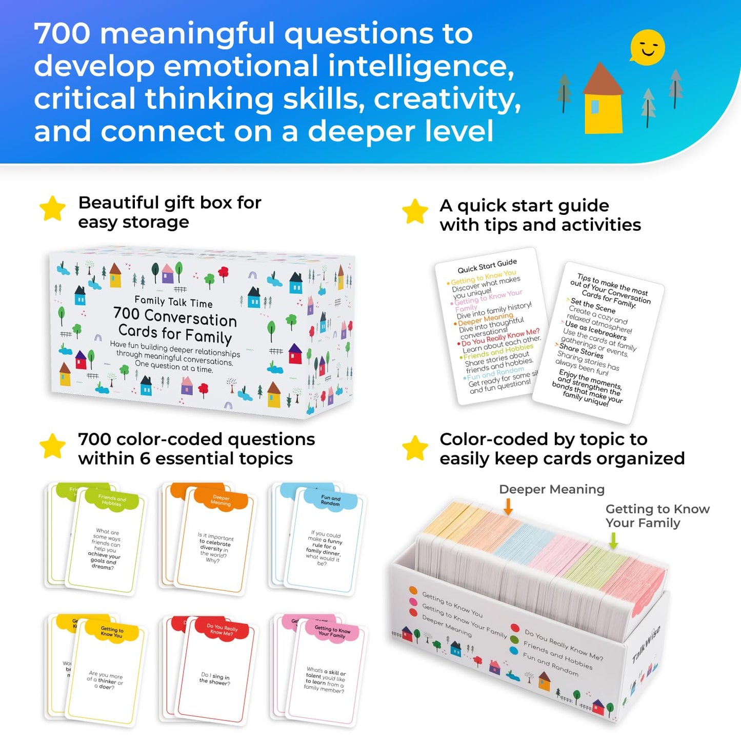 700 Family Conversation Cards, Fun Conversation Starter Cards For Families, Play Dinner Table Games, Family Talking Cards, Quest