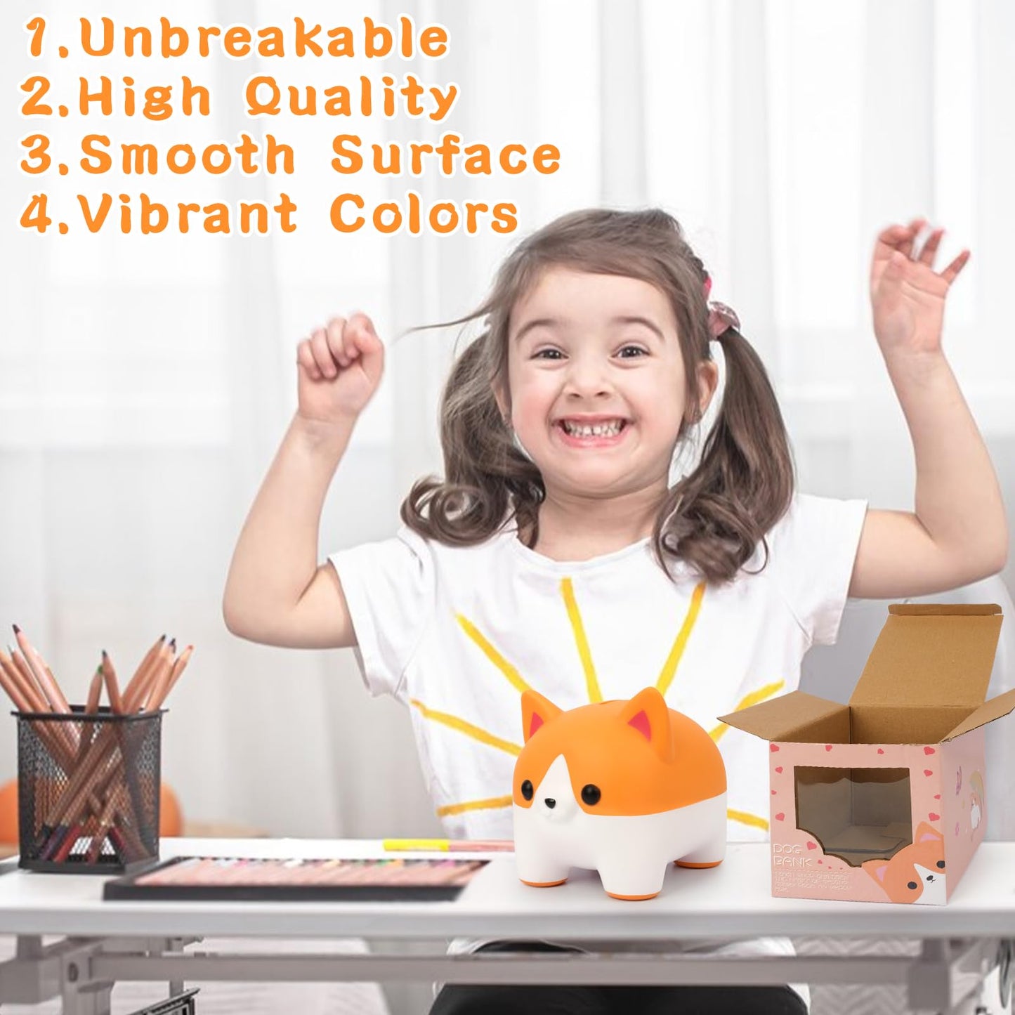 Jizwpoom Piggy Bank For Kids, Dog Piggy Banks, Corgi Piggy Bank For Boys Money Box, Unbreakable Piggy Bank Girls Dog Bank Money Bank For Kids Birthday