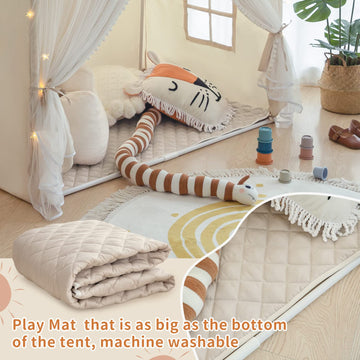 Kids Play Tent, Kids Tent Large Princess Castle Pompoms Play Tent Indoor Playhouse Tent For Girl, Come With Star Lights