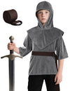 Kids Renaissance Imitative Chain Mail Shirt with Coif Medieval Knight Costume protective covering Tunic Costume Belt Set