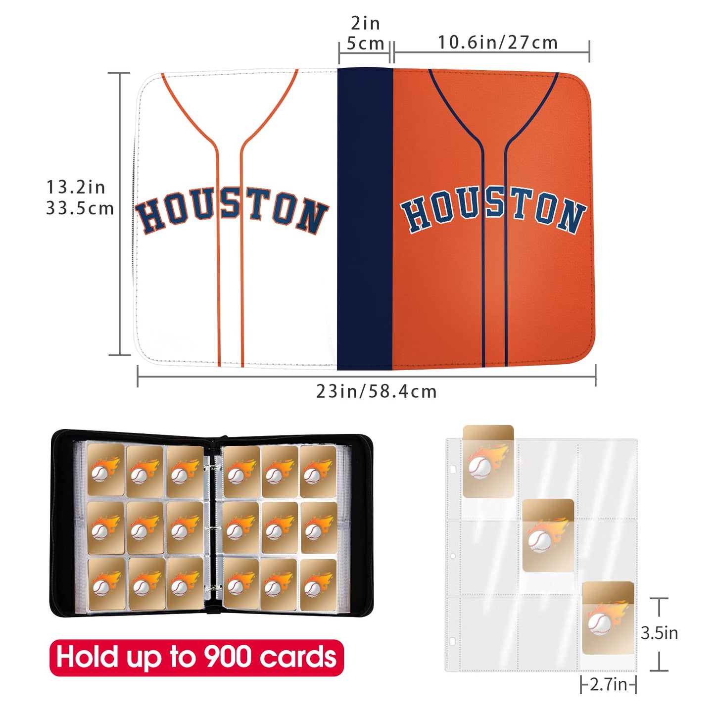 Baseball Card Binder With Sleeves 900 Pocket, Houston Baseball Card Holder For Trading Cards Baseball Collector Album Sports Car
