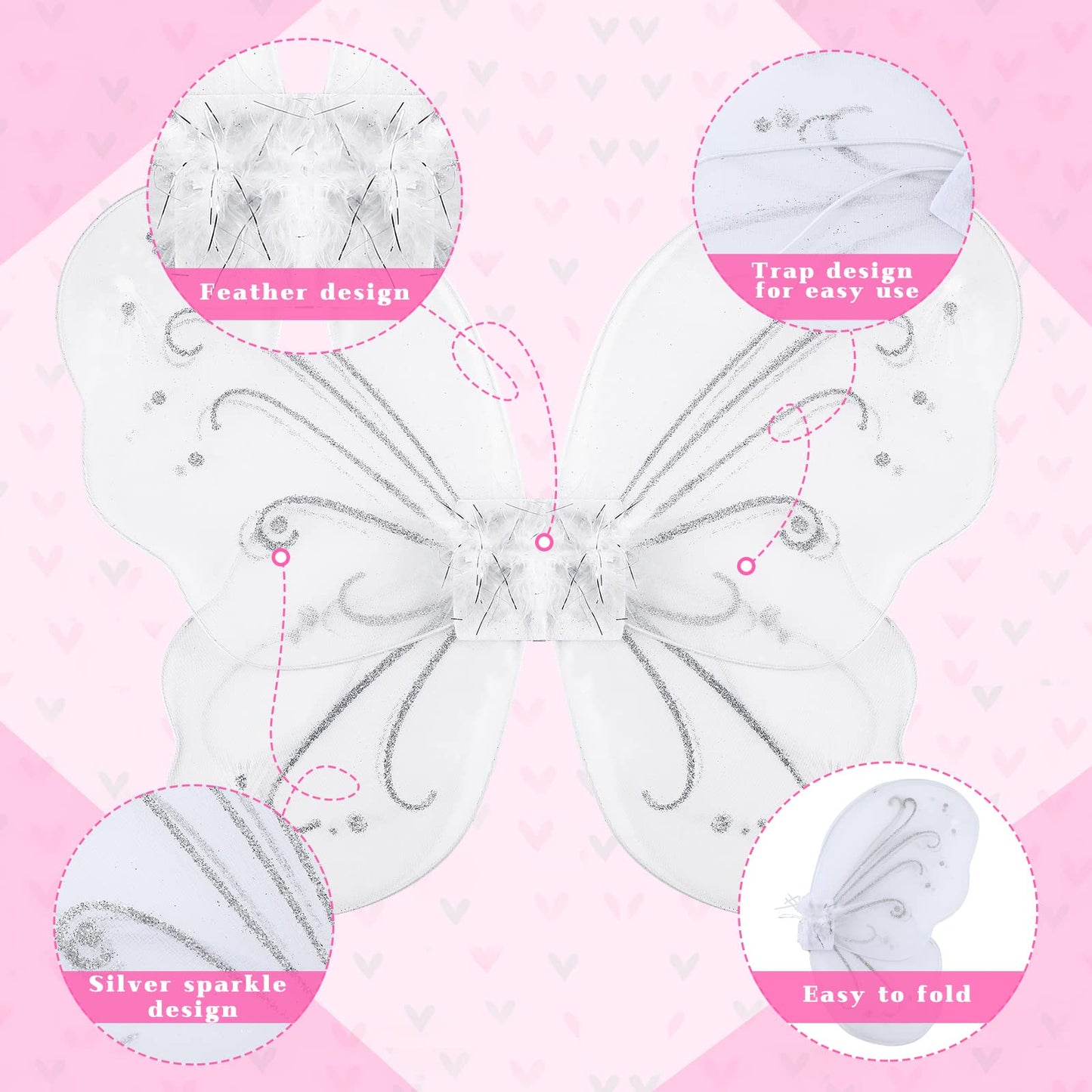 Chivao 10 Pieces Fairy Wings Butterfly Wings Wedding Decoration Costume Birthday Christmas Party Favors For Boys Girls(White)