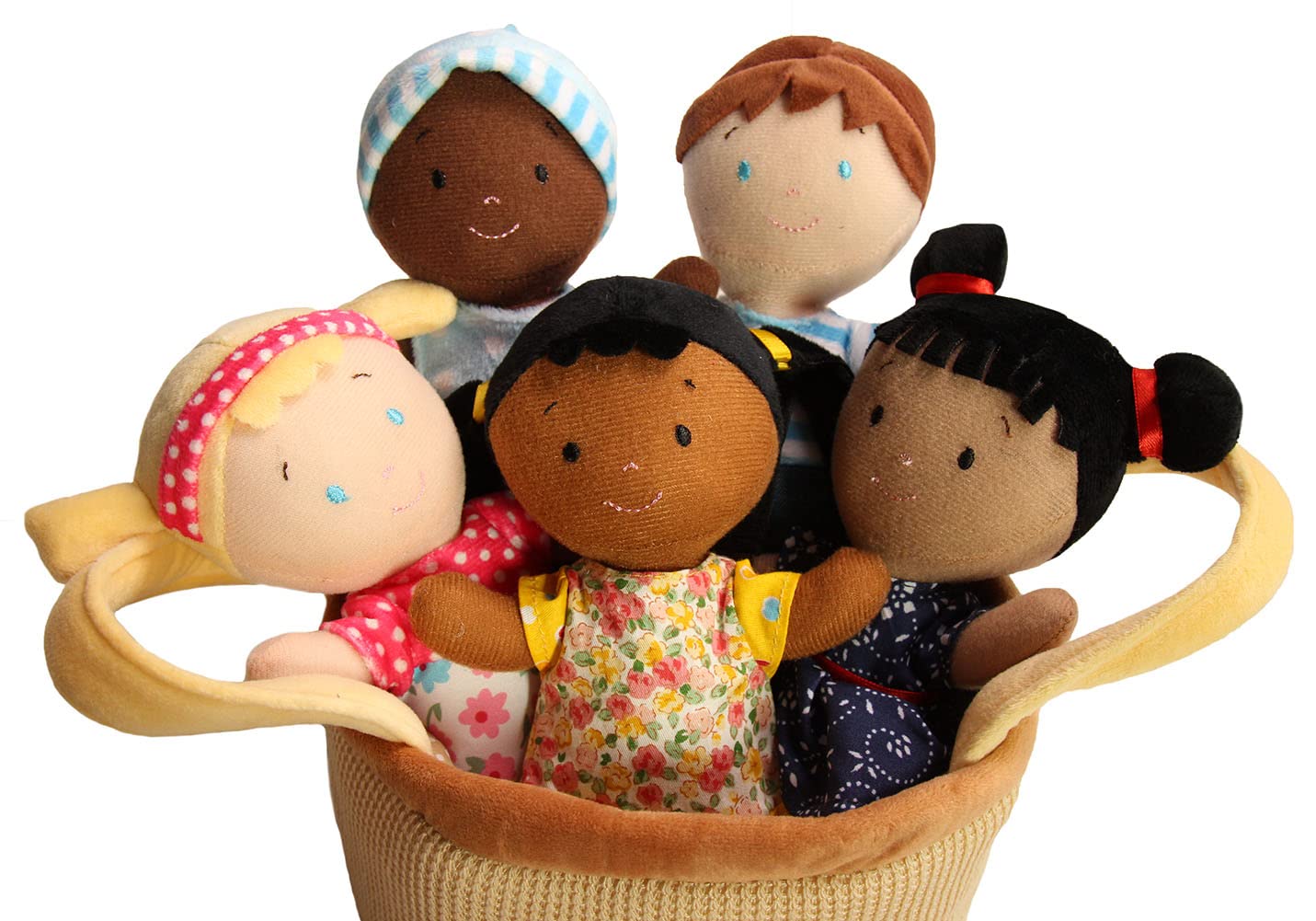 Snuggle Stuffs Basket Of Buddies Plush Diversity Multicultural Ethnic Dolls | Diversity Toys For Toddlers | Soft Multicultural Dolls For Preschool Classroom, Daycare Or At Home | Set Of 5-8'