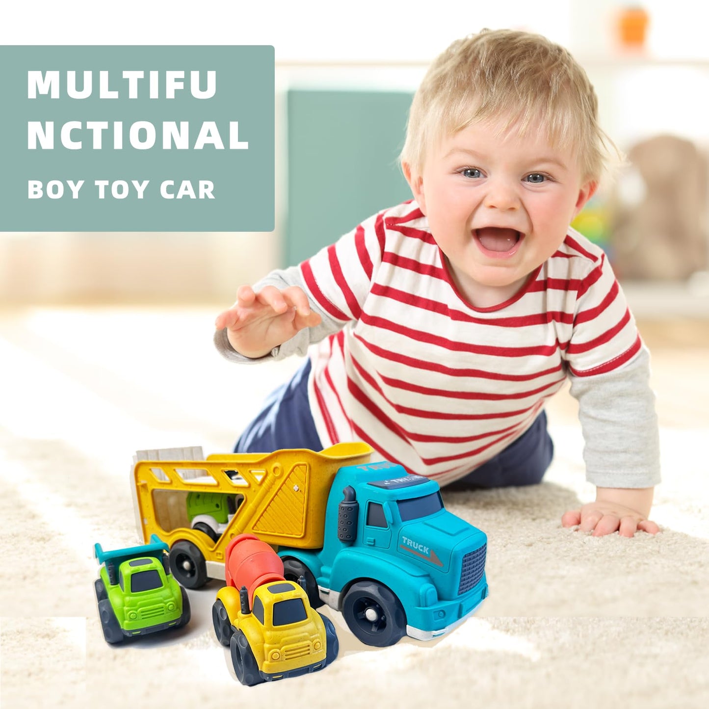 Aigitoy 4 in 1 Toddlers Truck Toys for 1 2 3 4 Year Old, Truck Toy Set Includes Dump Truck, Garbage Truck, Mixer Cement, No BPA,