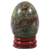 Fekuar Stone Egg Figurine, Polished Healing Crystal Easter Eggs Sphere Sculpture With Wood Stand, Natural Dragon Bloodstone, 1.8