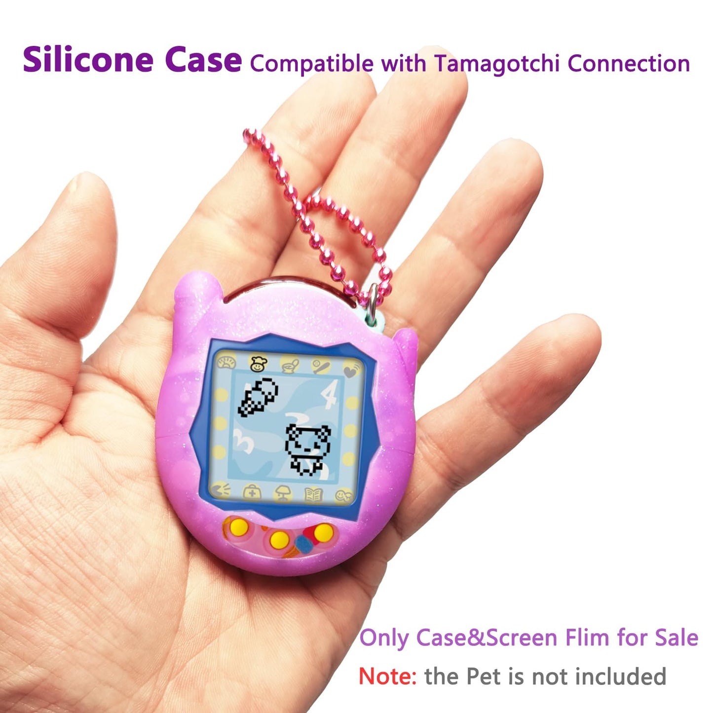 Jchpine Silicone Cover Case For Tamagotchi Connection Virtual Reality Pet, Screen Protector For Tamagotchi Connection Electronic Pet Accessories (Silicone Case And Screen Film) (Purple)
