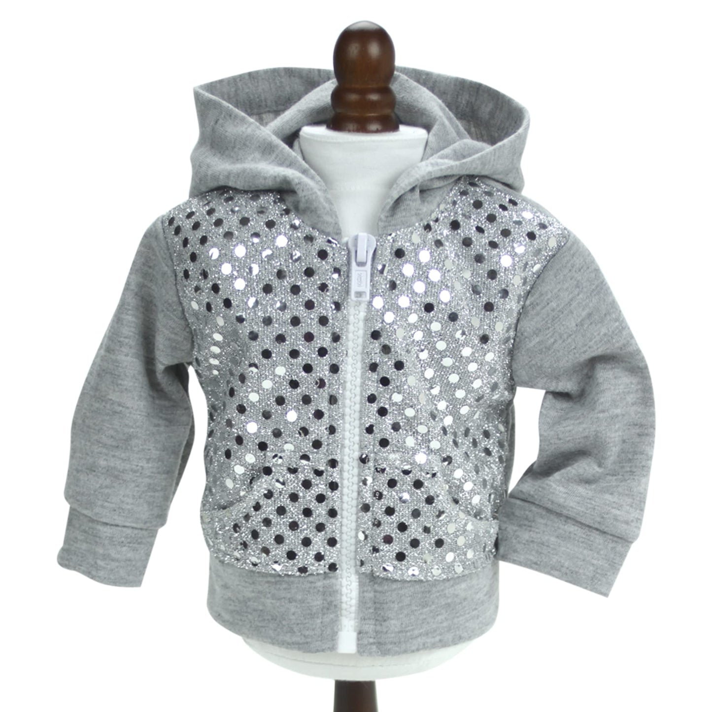 Sequin Detailed 18 Inch Doll Hoodie Gray Sweatshirt Fits 18 Inch American Girl Dolls & More! Sequin Gray Doll Sweatshirt Hoodie