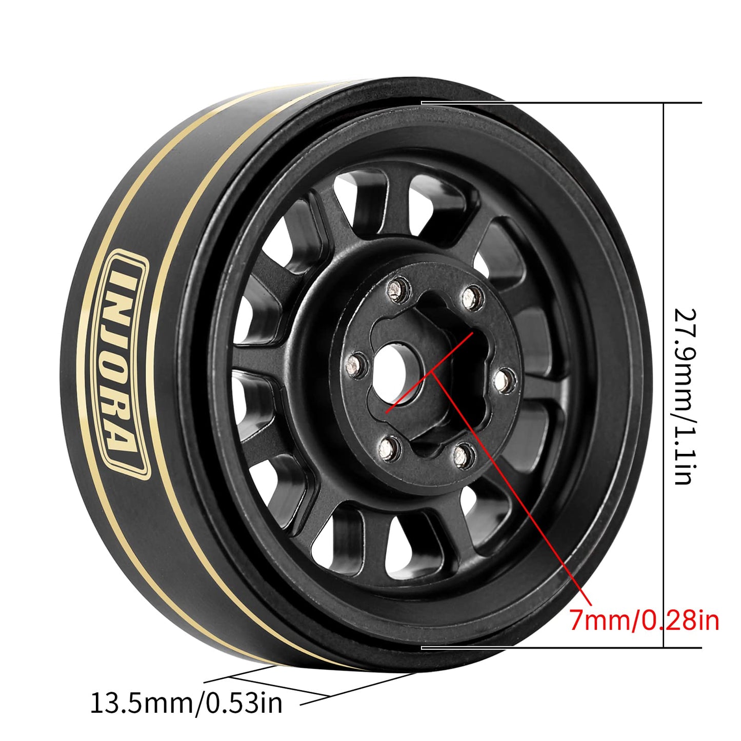 INJORA 1.0 Plus Brass Beadlock Wheel Rims 4PCS 12-Spoke Wheels for TRX4M SCX24 FCX24 1/24 1/18 RC Crawler, 42g/pcs(Black)