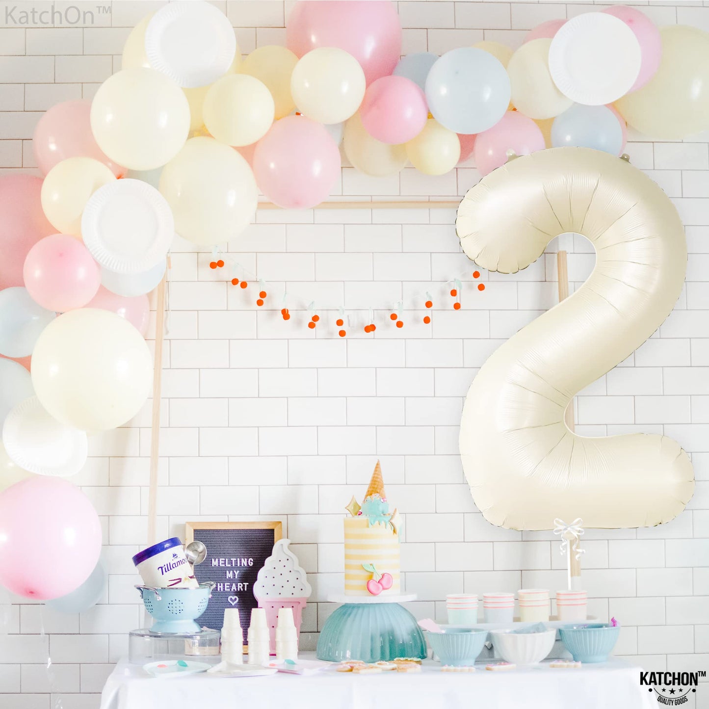 Katchon Cream White Number 2 Balloon - 40 Inch, 2Nd Birthday Party Decoration, Reusable, Unisex