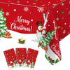 Staraise 3PCS Christmas Tablecloth, Red Rectangular Plastic Christmas Tablecloth, Winter Snowflake Snowman and Santa Claus Dispo