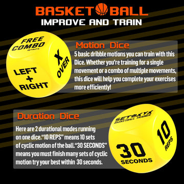 SETOXYX Basketball Dribble Skills Dice Set - Rubber Training Equipment for Beginners - Yellow, Perfect for Gifts and Party Favors
