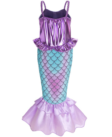Funna Little Mermaid Costume For Girls Princess Dress Up With Accessories Wig Purple, 5T