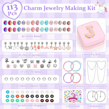 LifeisLuck Charm Jewelry Making Kit, DIY Bracelet Making for Girls, 110 Pcs Jewelry Beads for Girls Craft Gift with Jewelry Orga