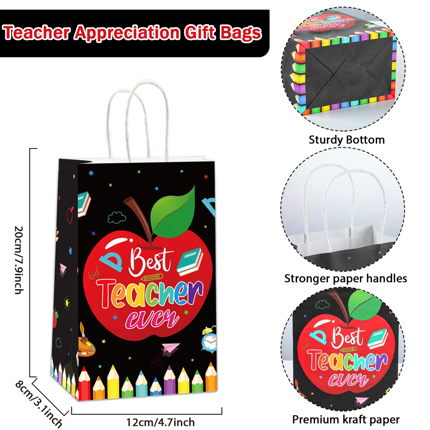 24 Pieces Teacher Appreciation Party Favor Bags Best Teacher Ever Goodie Bags Candy Bags For Teacher Appreciation Party Decoration Thank You Teacher Gift Bags With Handles For 2024 Grad Party Supplies