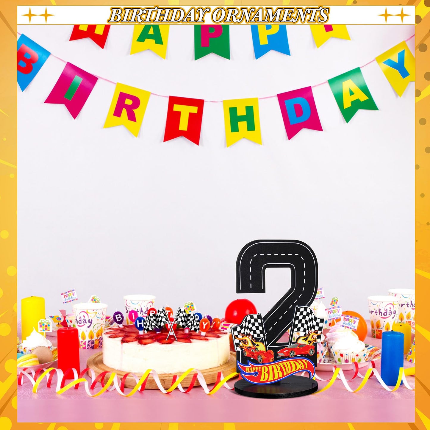 MiniInflat Race Car 2nd Birthday Number Sign Centerpiece Race Car Theme 2nd Birthday Party Supplies Wooden Table Decoration Phot