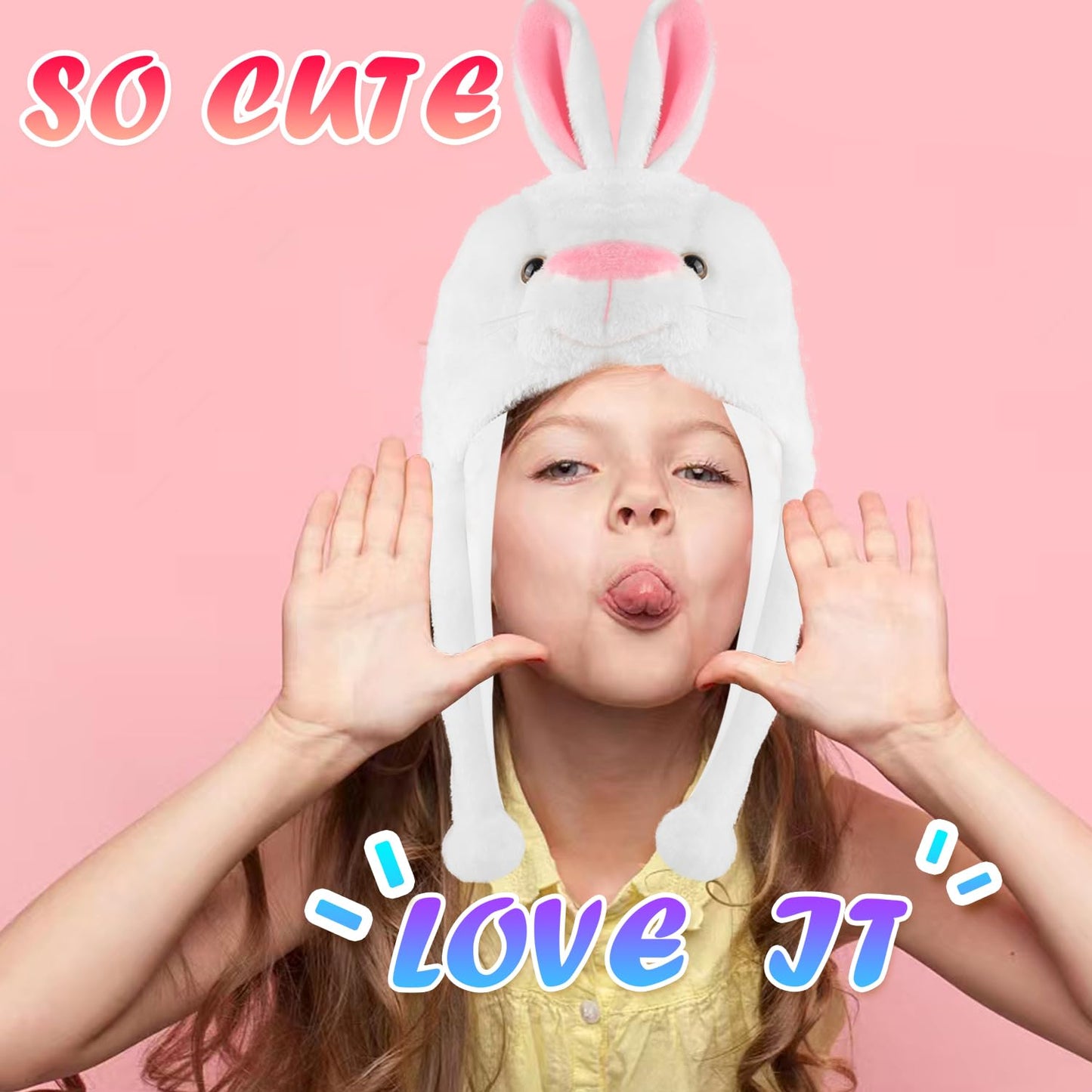Funny Plush Animal Hat with Ear Flaps, Soft Fleece Hats Cute Bunny Cap for Kids Women Girls Cosplay Party (Bunny) Multi-Colored