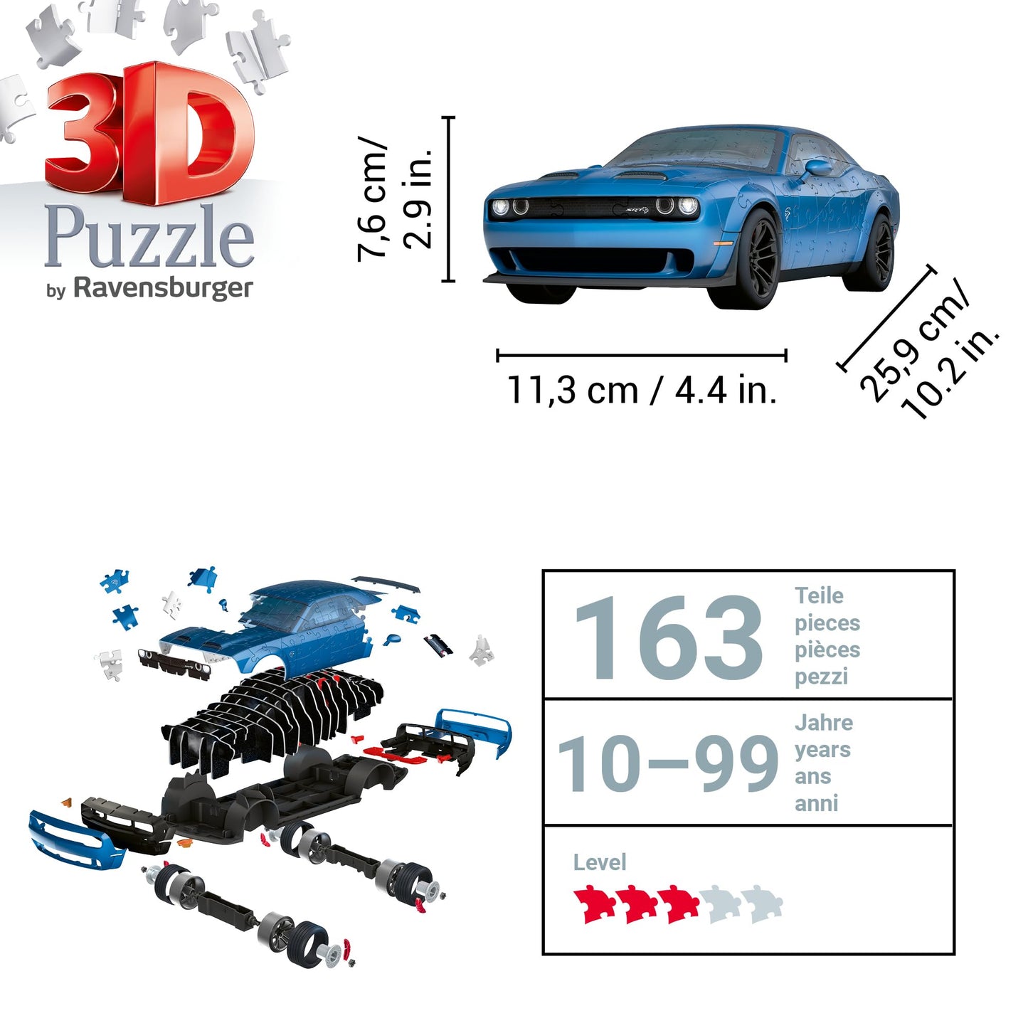 Ravensburger Dodge Challenger SRT Hellcat Redeye Widebody 108 Piece 3D Jigsaw Puzzle for Kids and mature-themed - 11283 - Easy Click Technology Means Pieces Fit Together Perfectly
