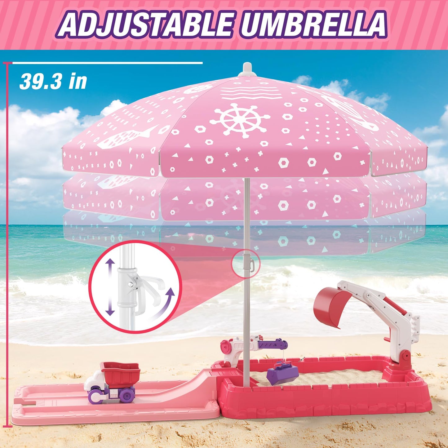 Wee Wonders Sandbox With Lid & Adjustable Umbrella, Dirt Digger Excavator Sand Box With Cover Incl Construction Toys & Play Sand