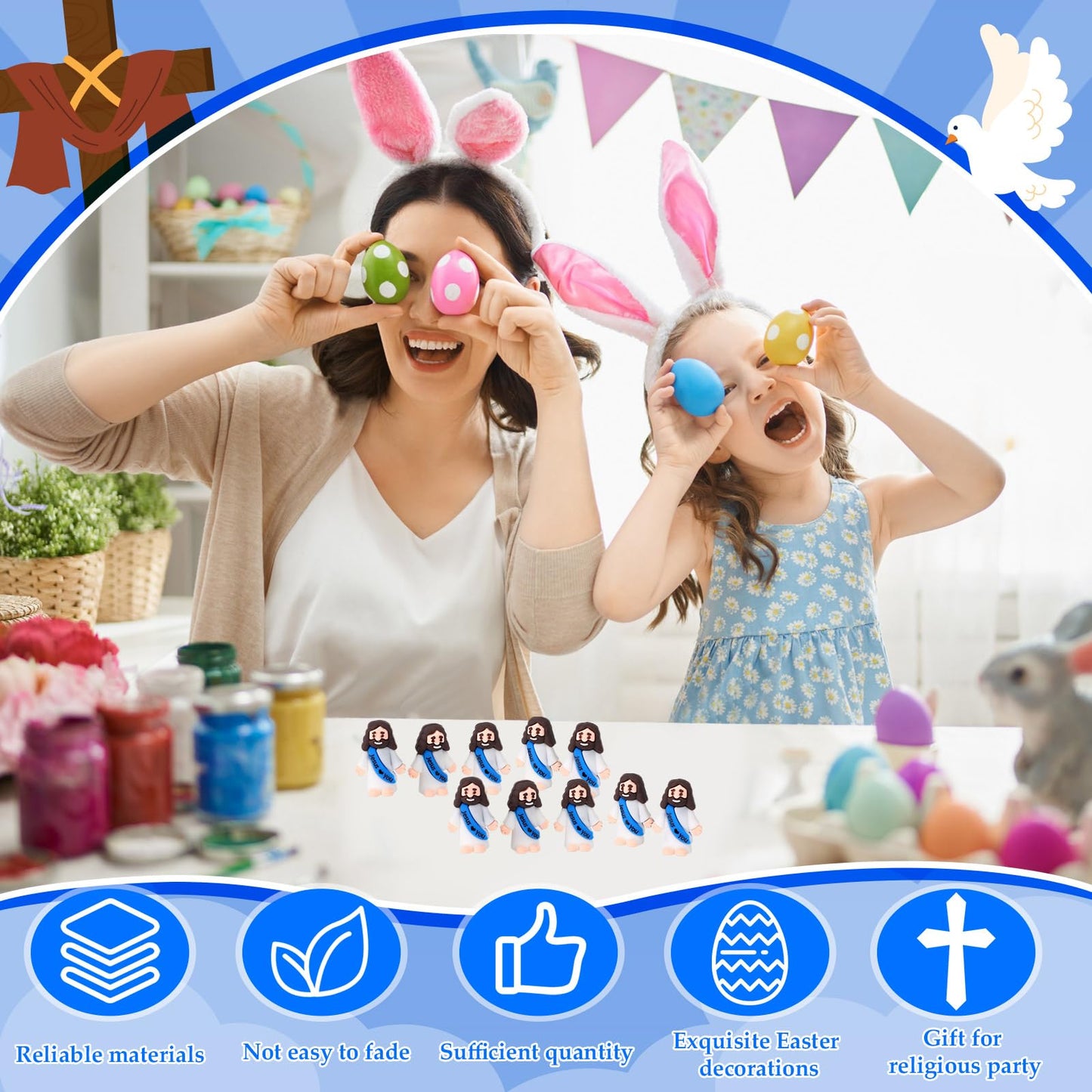 Bememo 100 Pcs Little Jesus Figures Jesus Loves You Original Design Rubber Pocket Toys Little Figures to Hide and Seek Sunday Sc