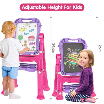 Amagoing Easel For Kids, Adjustable Standing Art Easel For Toddler, Double Drawing Board With Painting Accessories, Birthday Chr