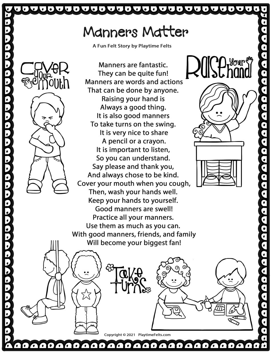 Manners Matter | 18 PRECUT & READY TO PLAY Felt Figures for Flannel Board Teaching for Toddlers, Preschoolers and Kindergarten -