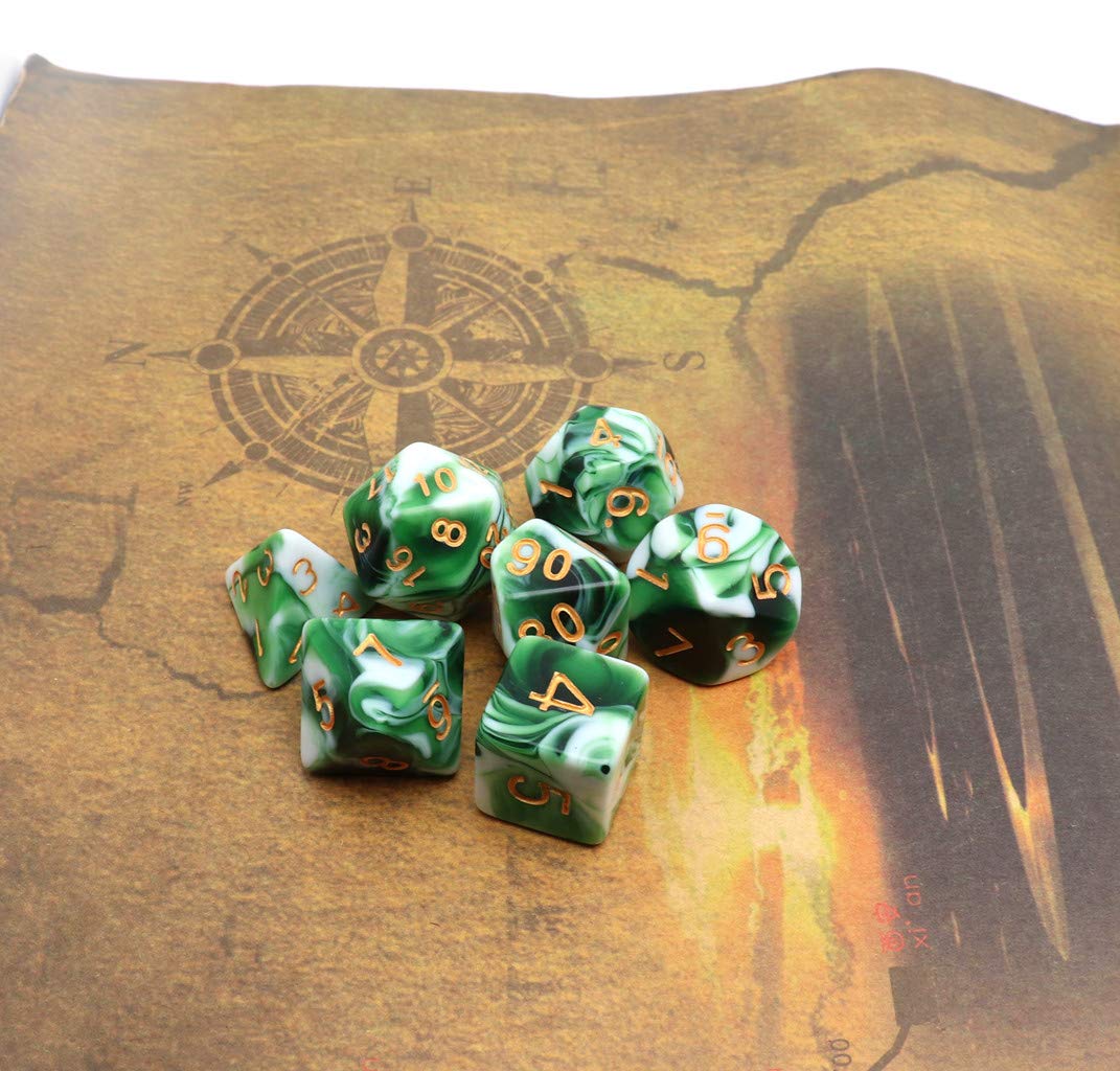 CREEBUY Polyhedral DND Dice Set Green White RPG Dice for Dungeon and Dragons D&D Pathfinder MTG Role Playing Games 7-Die Dice