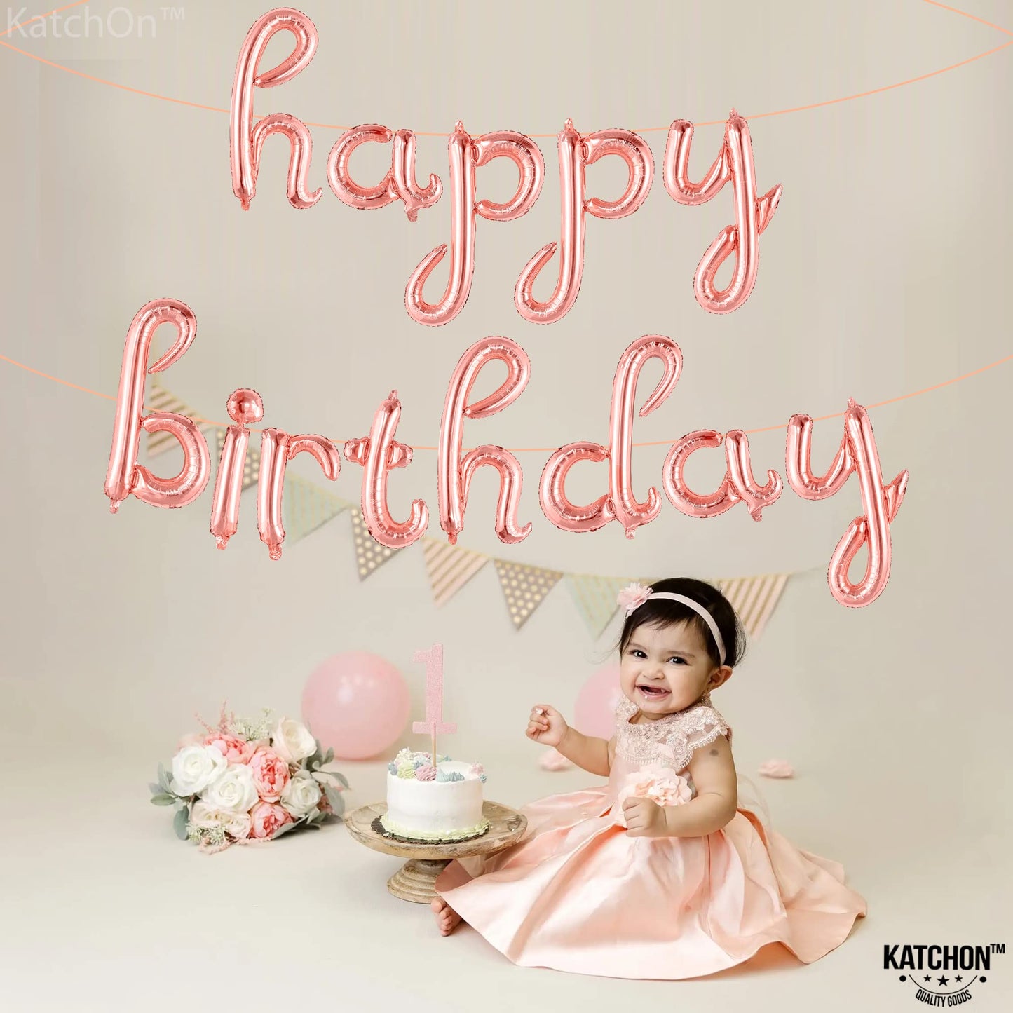 Katchon, Happy Birthday Balloon Rose Gold - 16 Inch | Rose Gold Happy Birthday Sign, Rose Gold Happy Birthday Decorations For Women | Rose Gold Happy Birthday Banner For Rose Gold Party Decorations