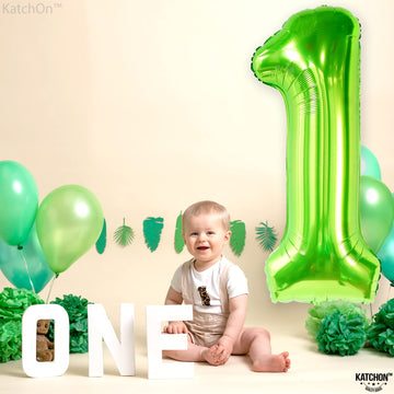 Katchon, Green One Balloon For First Birthday - 40 Inch | Green Number 1 Balloon For First Birthday | Wild One Balloons For Boys | Number 1 Balloons For Dinosaur Birthday Party Supplies 1 Year Old