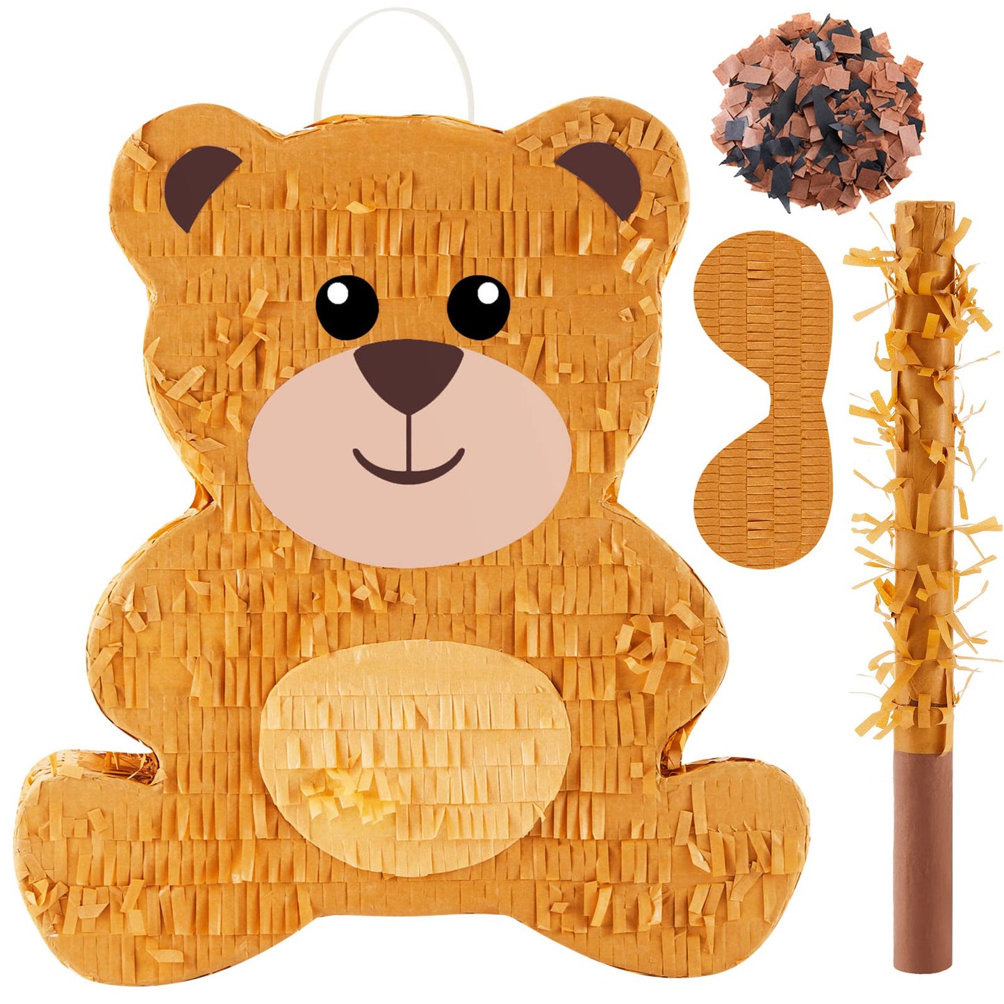 Lewtemi 14.5 Inch Bear Piñata Bear Themed Birthday Party Supplies Animal Piñata With Wood Bat Stick, Paper Blindfold And Confetti For Valentine'S Day Baby Shower Party Decor Kid Adult Boy Girl