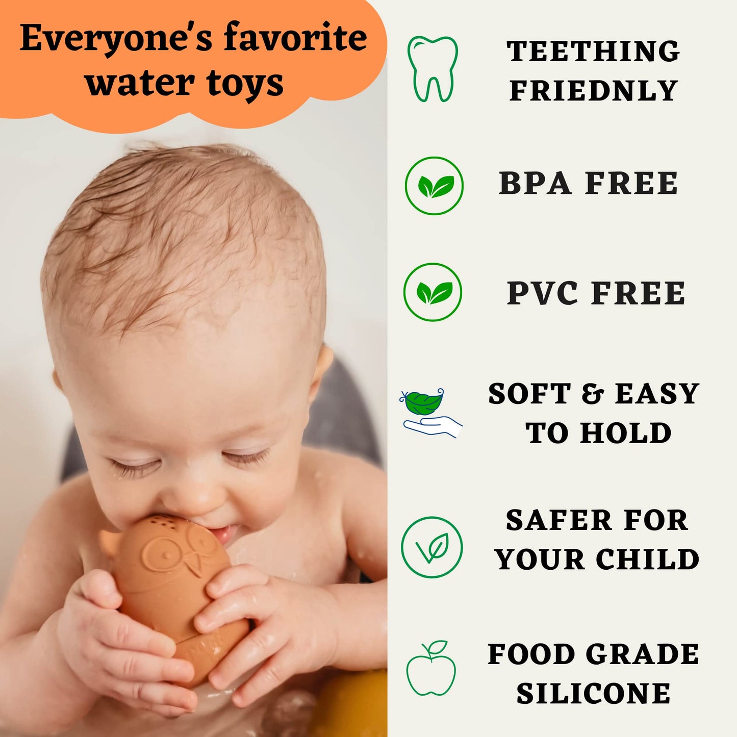 Bumble Bear Mold Free Silicone Bath Toys, Baby Bath Toys 6-12 Months, Toddlers 1-3, Non Toxic Infant Bathtub Toy, Water Toys, Pool Toy, Dishwasher Safe (Coral)