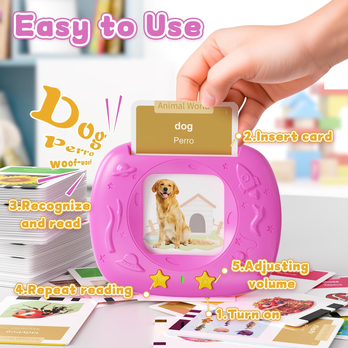 Homestec Toddlers Bilingual Spanish & English Talking Flash Cards With 288 Sight Words, Speech Therapy Toys For 3 4 5 6 Years Ol