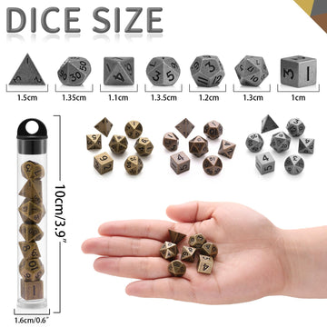 10mm Mini DND Metal Dice Set,3 Sets Antique Copper D&D Dice Set-Micro Polyhedral Dice Set,Perfect in Clear Display Tube for DND
