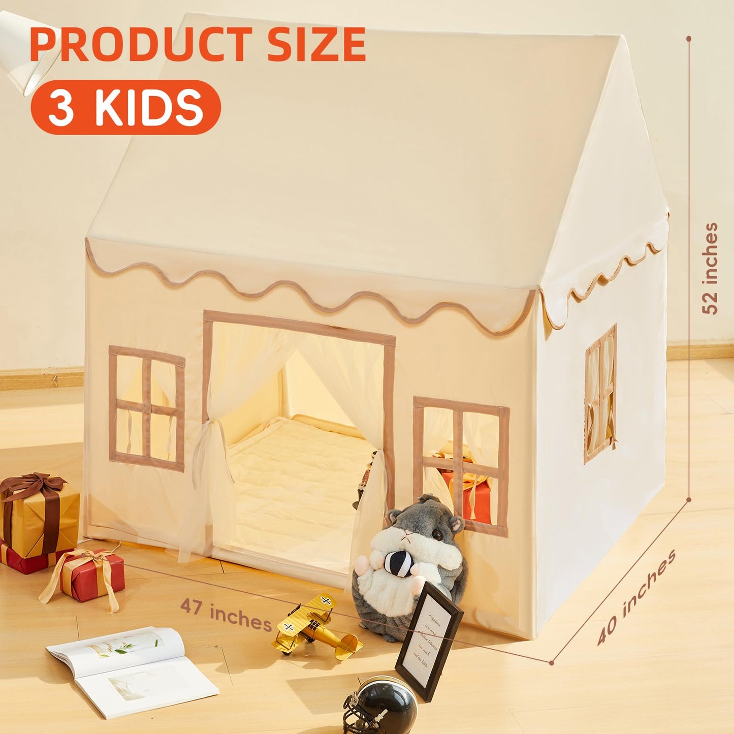 Rongfa Playhouse Play Tent For Kids-Portable With Padded Mat, Star Lights, Carry Bag, Kids Play Tent Indoor & Outdoor, Washable Kids Play House For Toddler