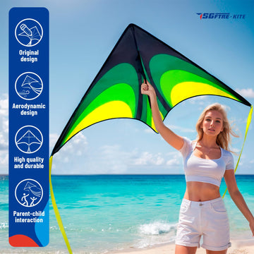 SGftre Two Piece Large Delta Kite for Kids & Adults Easy to Fly,Beach Trip Outdoor Games Single Line String with Tail,Easy Flyin