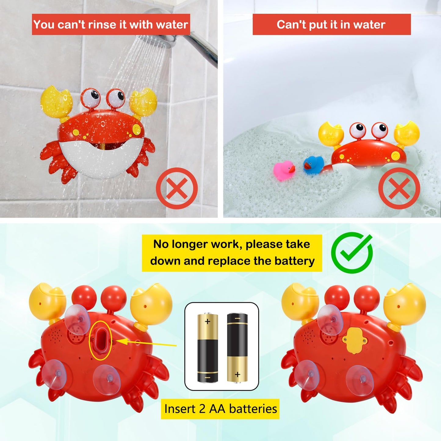 Yuistre Baby Bath Toys Crab:Bubble Machine Bath Toy Crab Bath Bubble Maker,Blow Bubbles And Plays Childrens Songs,Battery Operat