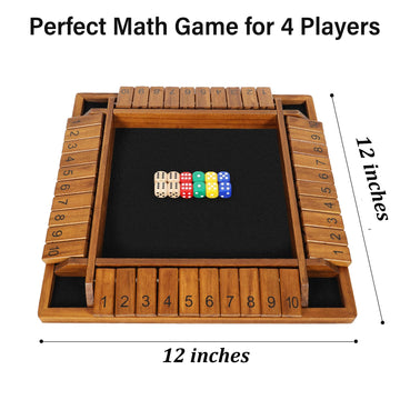 Vamslove 12 Inches Shut The Box Dice Game Wooden Board Table Math Game With 8+4 Dice For 2-4 Player, 4 Sided 10 Numbers Close The Box For Kids Adults(Instructions Included)